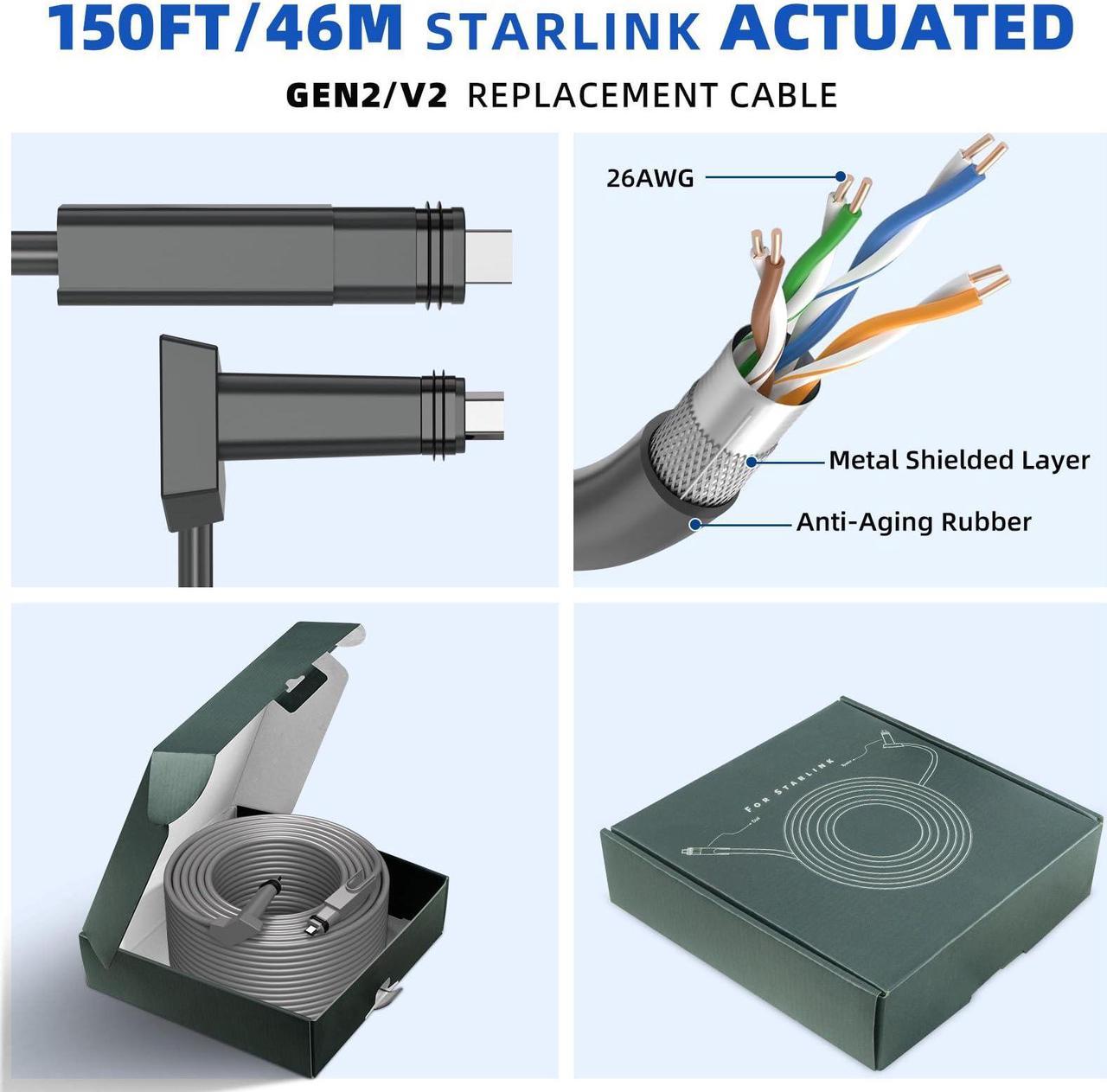 DuHeSin Starlink Replacement Cable (150FT
/ 46M) for Starlink Rectangular Satellite V2, Waterproof Starlink Cable
Extension for Starlink Actuated Gen 2, Starlink Ethernet Cable - Kenya - Image 3