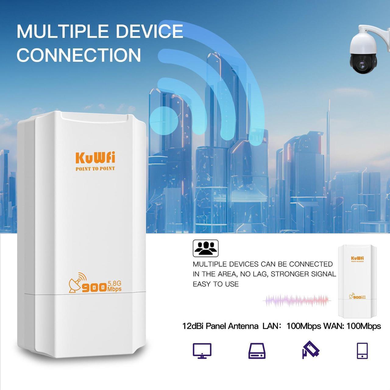 KuWFi Point to Point Wireless Bridge,
5.8G 900Mbps 2KM WiFi Ethernet Bridge Long Range, Wireless Access Point
Outdoor CPE 100Mbps Port, Pre-Configured Network for WiFi Coverange and CCTV
Project - Kenya - Image 2