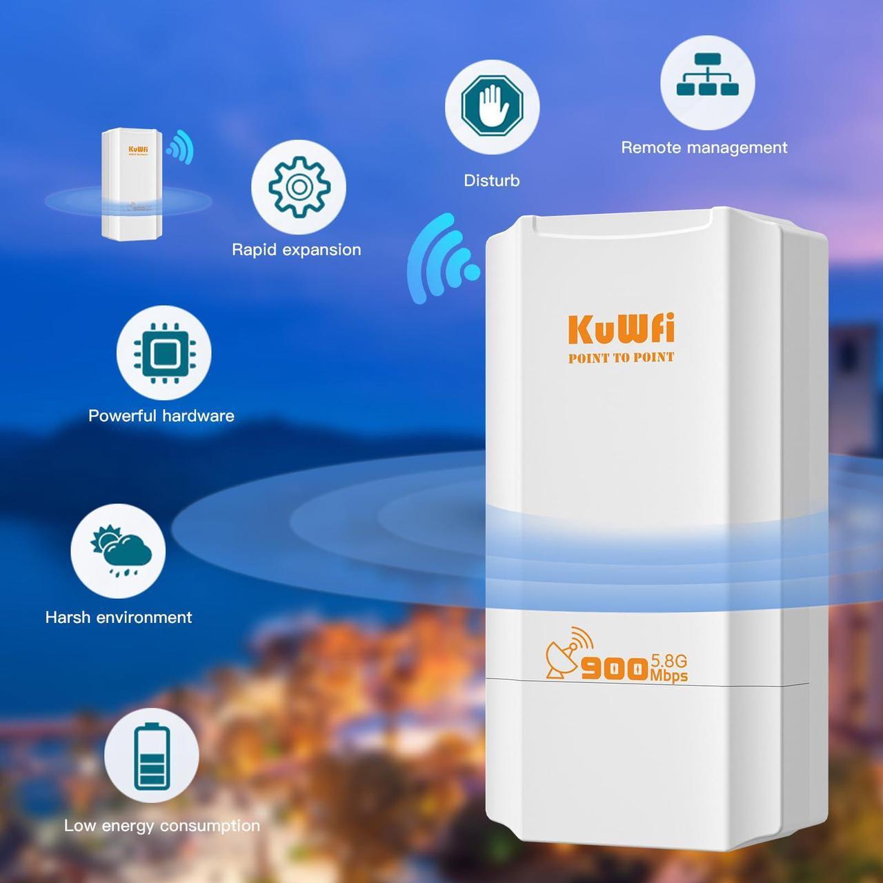 KuWFi Point to Point Wireless Bridge,
5.8G 900Mbps 2KM WiFi Ethernet Bridge Long Range, Wireless Access Point
Outdoor CPE 100Mbps Port, Pre-Configured Network for WiFi Coverange and CCTV
Project - Kenya - Image 5