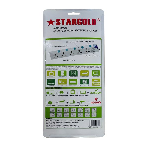 Stargold Power Extension Cord 5 Ways 5 Meter Electric Universal Power Strip wire 13A Fuse surge With Separate Single Switch and Indicate light Multi Sockets for Home & Office - Kenya - Image 2