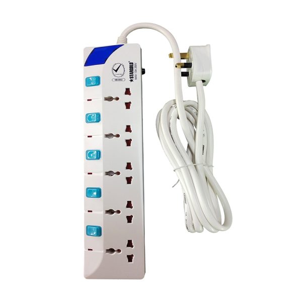 Stargold Power Extension Cord 5 Ways 3 Meter Electric Universal Power Strip wire 13A Fuse surge With Separate Single Switch and Indicate light Multi Sockets for Home & Office Use - Kenya