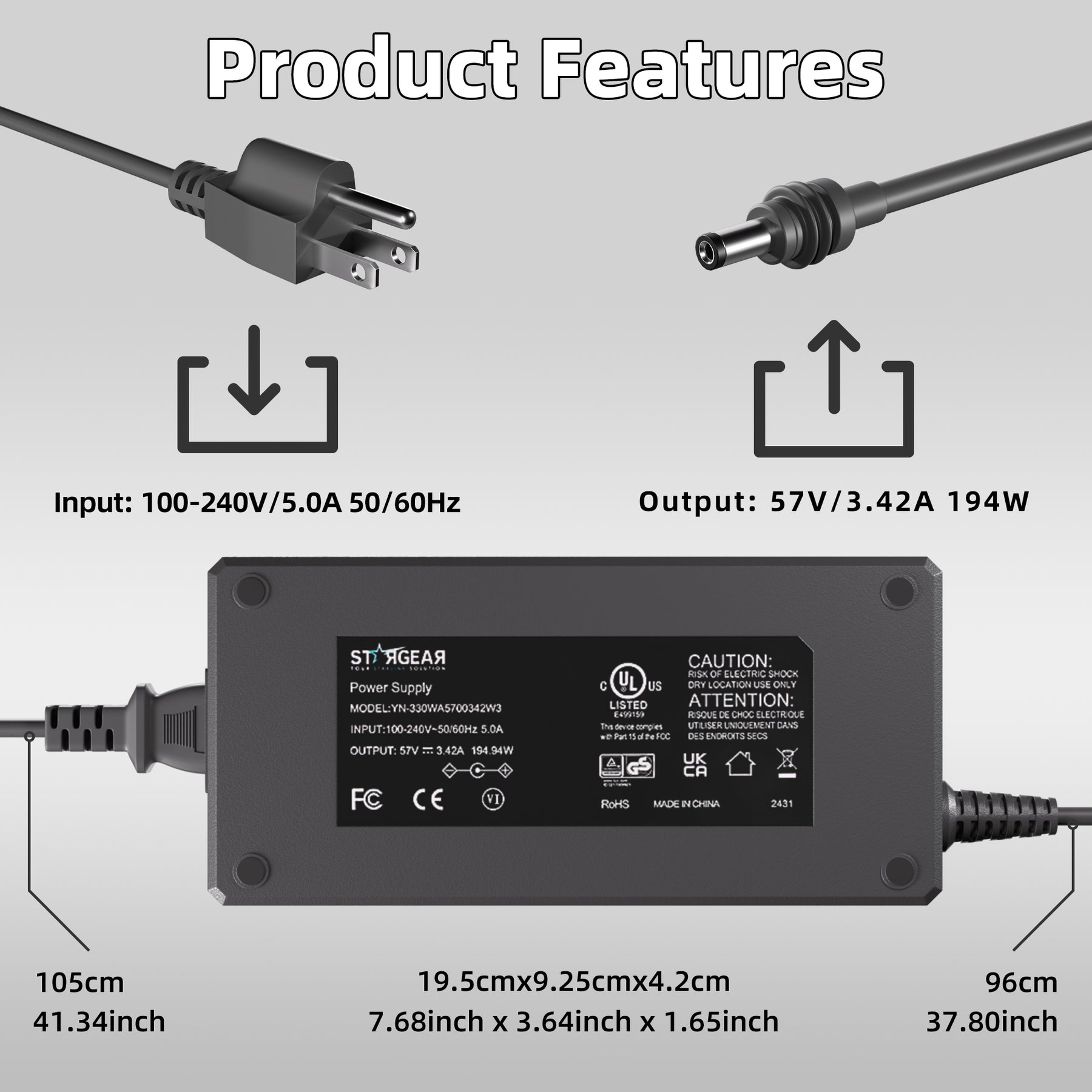 Starlink Gen 3 195W AC to DC Power Supply
  Adapter with AC Cord - Kenya - Image 8