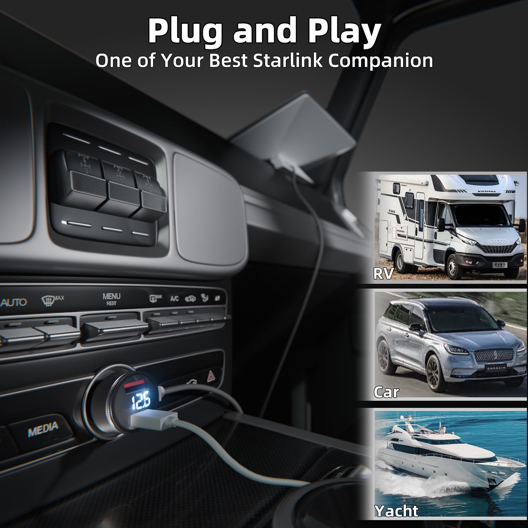 Starlink Mini Dual USB Car Charger with
  DC Cable & Voltmeter - 9.84FT/3M - Kenya - Image 10